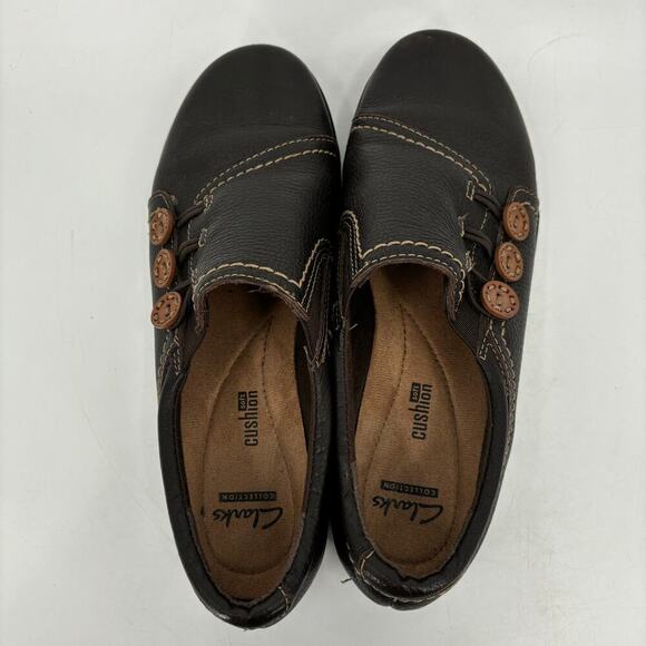 Clarks Evianna Charm Loafer Leather Comfort Shoes Triple Button Brown Size 9 - Picture 7 of 11